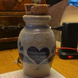 Rowe Pottery Works Handcrafted Stoneware Jar with Heart Design and Cork